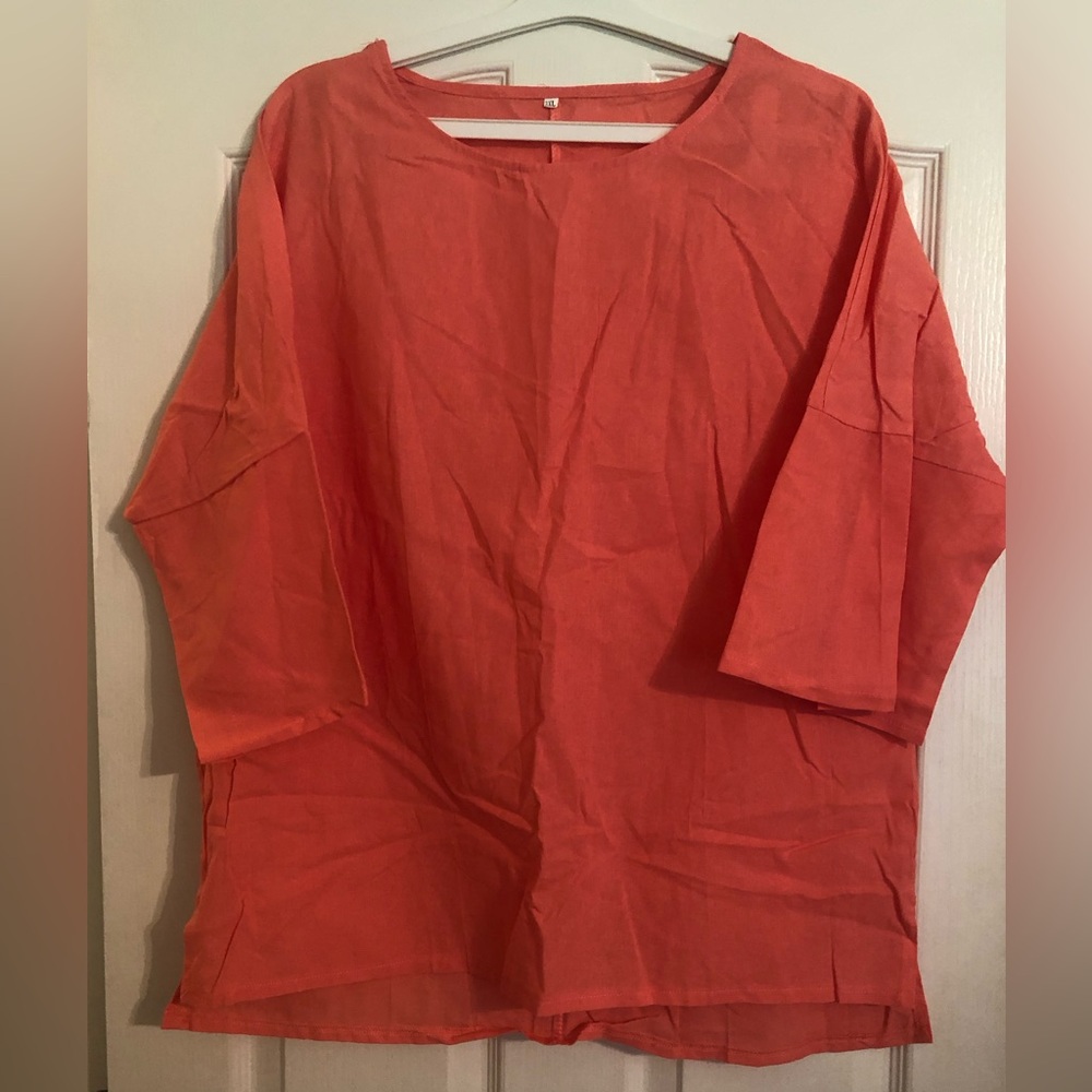 Vibrant Salmon Oversized Top
3/4 sleeve, light weight